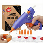Amazzeo Mini Hot Glue Gun and Sticks Set 40pcs with 5 Fingers Safety Caps - Kids & Home Use Gun, Pistola De Silicona Caliente School Projects & Quick Repairs Small Glue Gun for Crafts