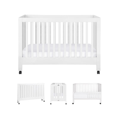 Babyletto Maki 2-in-1 Baby Crib Convertible to Toddler Bed - GREENGUARD Gold Certified Portable Folding Wood Crib w/ Toddler Conversion Kit - 4 Adjustable Heights, Easy to Assemble - White