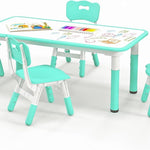 Costzon Kids Table and 4 Chair Set, Height Adjustable Toddler Desk and Chairs with Graffiti Desktop, Non-Slip Legs, Children Art Study Multi-Activity Table Set for Home, Daycare, School (Green)