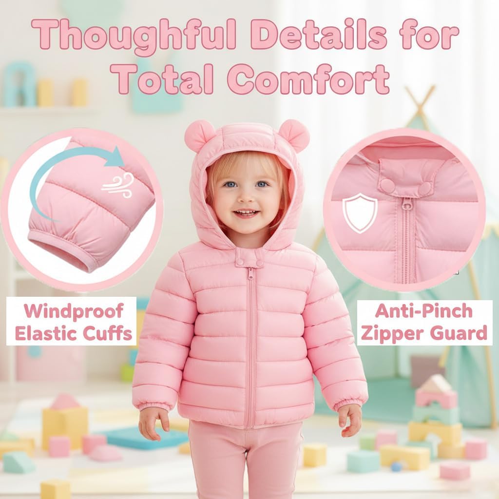 Baby Boys Girls Winter Fall Coats for Kids Toddler Light Puffer Down Jacket with Hoods Infants Padded Outerwear Dark Blue 6-12 Months