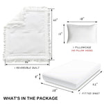 3 Pieces Crib Bedding Set Baby Ruffle Quilted Comforter with Fitted Sheet and Pillowcase - Cute Ruffled Shabby Chic Bedding Soft Blanket Design White