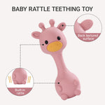 AULEGE Giraffe Silicone Baby Teether Rattle Toy for 0-6 6-12 Months, BPA-Free Infant Teething Toy with Rattle Sound, Easy-Grip Design for Teething Relief (Dark Pink)