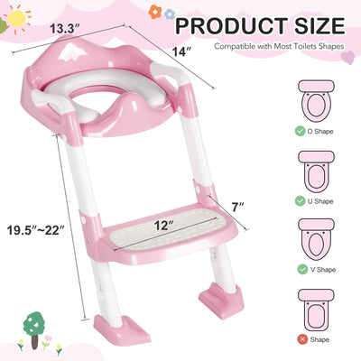 BRINJOY Potty Training Seat with Step Stool Ladder, Potty Toilet Toddler Seat w/Potty Training Chart & Cushion Handle, Kids Potty Training Toilet Chair for Girls Boys w/Non-Slip Pads Wide Step