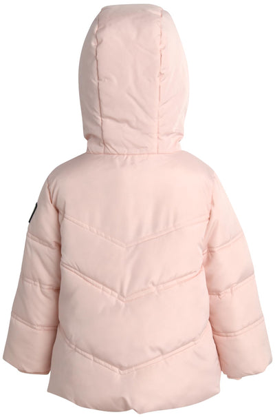 DKNY Infant Toddler Baby Girls' Winter Jacket - Fleece Lined Quilted Bubble Puffer Parka Coat for Girls (Sizes:12M-4T), Size 12 Months, Pink/Blush