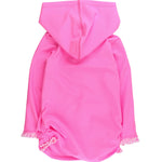 RuffleButts Girls UPF50+ Sun Protective Ruched Quarter-Zip Cover-Up - Neon Pink, 3-6m
