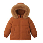 HILEELANG Toddler Baby Kids Winter Puffer Jacket with Detachable Hood and Faux Fur Trim – Warm Windproof Water-Resistant Coat for Boys and Girls 12M–7T, Caramel