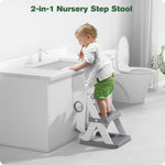 Rabb 1st Potty Training Seat, Toddler Toilet Seat for Kids Boys Girls, 2 in1 Potty Training Toilet with Step Stool, 6 Adjustable Height, Splash Guard, Stable Triangular Anti-Slip Design(Grey)