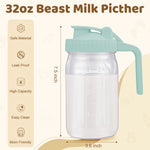 AoeJarry Breast Milk Pitcher with Leak Proof Flip Cap & Pour Spout, 32 oz Wide Mouth Mason Jars for Breast Milk Storage Container, Glass Picther with Lid for Cold Brew Coffee, Sun Tea, Juices, Pink
