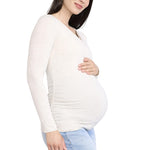 Motherhood Maternity Women's Long Sleeve Side Ruched V-Neck Pregnancy Tee Shirt, Heather Oatmeal, Medium