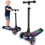 Light Up 3 Wheel Kick Scooter for Kids Toddlers with LED Sync Lights, Flashing Stem & Wide Polka Dot Deck Adjustable Height Music Function Safe Sturdy Folding Scooter for Kids (Black)