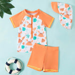 Achiyi Baby Boy Crab 3 Pieces Swimsuit Rash Guard Sets Sun Protection Swimwear Summer Beach Bathing Suits with Sun Hat Orange 18-24M