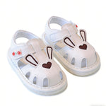 Kutterild Baby Boys Girls Summer Sandals Cute Bear Pattern Squeaky Shoes Non-Slip Newborn First Walking Shoes (Ivory, 6-9 Months)