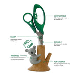Amazeko Scissors with Animated Koala Holder, 8.5” Stainless Steel Blades, Comfortable Soft Air Grip Handles, Fun Animal Desk Decor with Non-Slip Weighted Tree Base