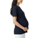 Motherhood Maternity Women's Short Sleeve Crew Neck Cross-Over Nursing Tee Shirt for Breastfeeding with Easy Access, Peacoat, Medium
