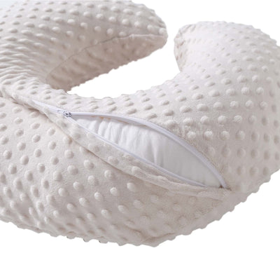 QUENESS Nursing Pillow and Positioner, Breastfeeding, Bottle Feeding, Baby Sitting Support with Removable Ultra Soft Cover, Tummy Time Support for Baby Boys and Girls (Beige)