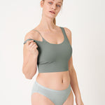 MOMANDA Women's Nursing Bras Longline Sports Breastfeeding V Neck Sleeveless Crop Tank Top with Built in Bra Grey Sage Medium