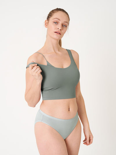 MOMANDA Women's Nursing Bras Longline Sports Breastfeeding V Neck Sleeveless Crop Tank Top with Built in Bra Grey Sage Medium