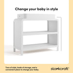 Storkcraft Santos Changing Table (White) – GREENGUARD Gold Certified Baby Changing Table, Solid Wood Construction, Removable Topper Fits Standard-Size Changing Pad