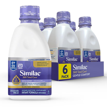 Similac 360 Total Care infant formula bottles and packaging on a white background