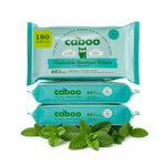 Caboo Mint Flushable Wipes, Certified Flushable, Septic Safe, Chemical Free, Biodegradable Wipes for Adults made with Renewable Bamboo Based Viscose (Pack of 3, Total of 180)