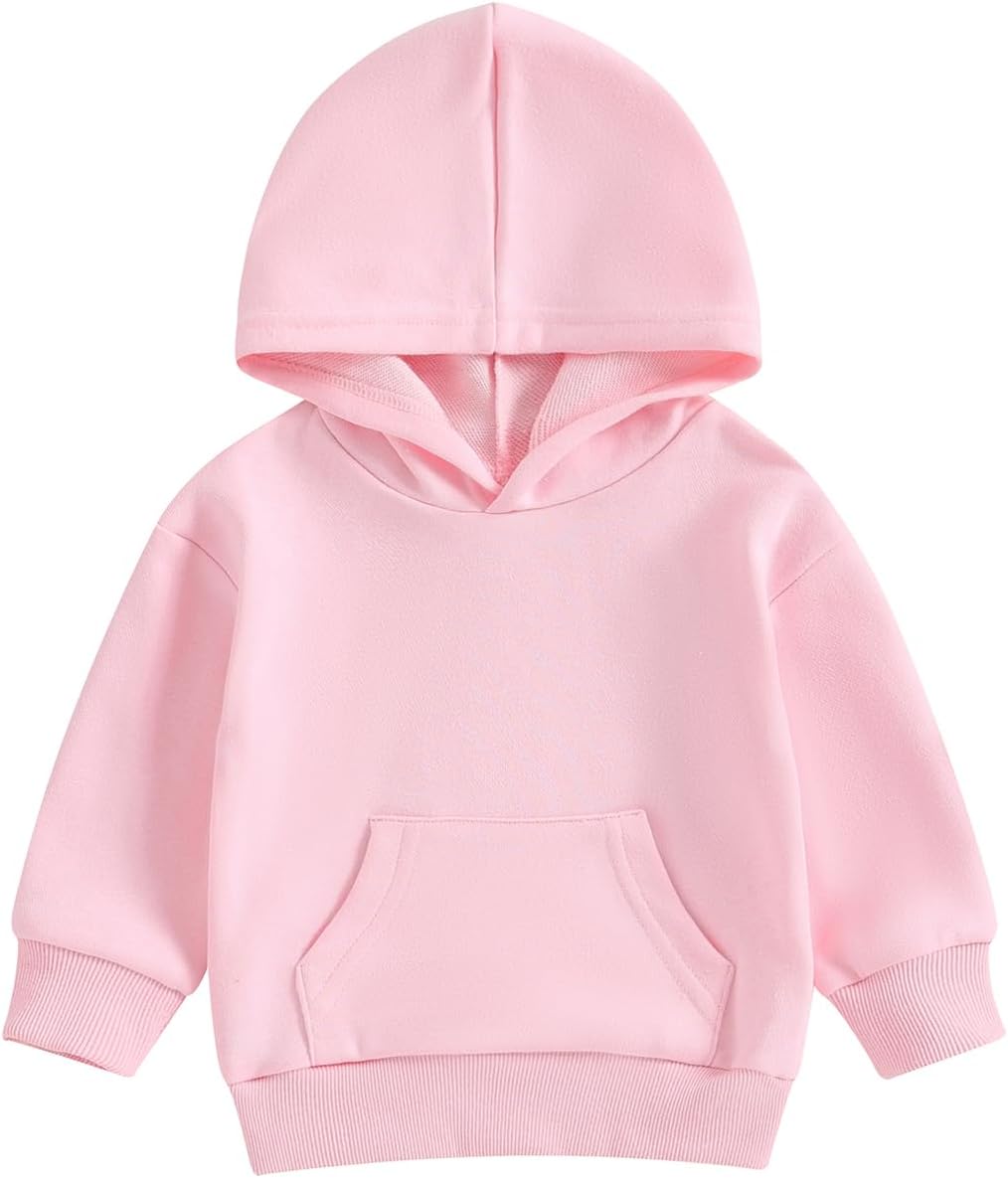 Toddler Baby Boy Girl Hoodies Solid Color Long Sleeve Kangaroo Pocket Hooded Sweatshirt Top Fall Winter Clothes