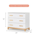 dadada LaLa 3 Drawer Dresser for Nursery - Modern Design, Deep Drawers, Baby-Safe Finish, Anti-Tip Safety, Durable Construction, Maximum Storage Small for Spaces, 39"W x 34"H x 19"D. (White+Natural)