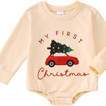 My First Christmas Outfits Romper Infant Baby Boy Girl Xmas Tree Onesie Bubble Sweatshirt Bodysuit Holidays Clothes