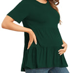 Xpenyo Women Tiered Maternity Top Fashion Short Sleeve Casual Pregnancy Blouse Shirts Deep Green M