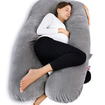 Meiz Pregnancy Pillow, U Shaped Pregnancy Body Pillow with Zipper Removable Cover (Gray- Velvet)