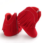 SOFMUO Suede Fringe Baby Cowboy Boots Side Zipper Non Slip Infant Booties