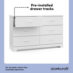 Storkcraft Brookside 6-Drawer Dresser (White) – GREENGUARD Gold Certified, White Dresser for Bedroom, Kids & Nursery Storage Chest, Safety Interlocking Drawers, Pre-Installed Tracks, Kids Chest