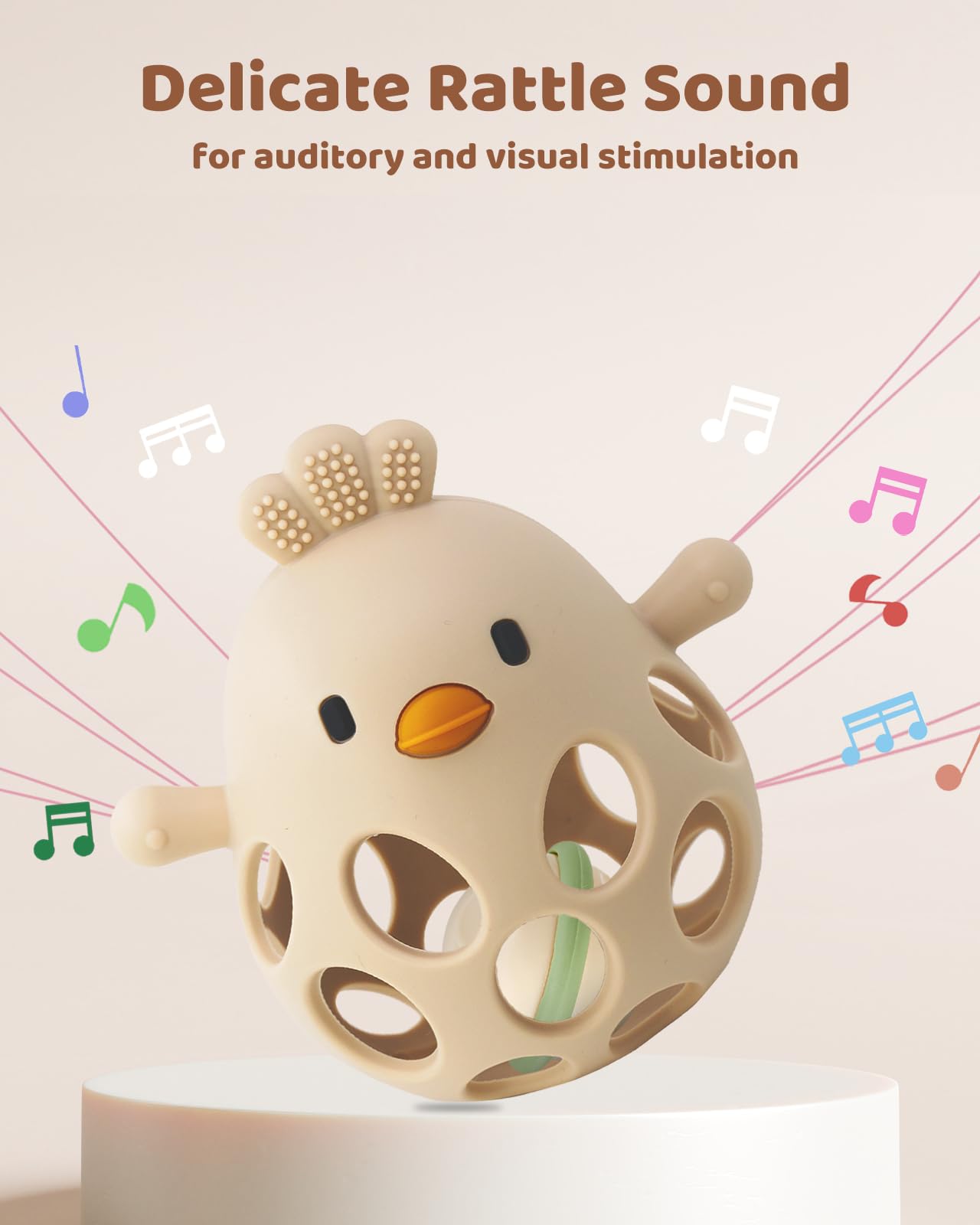 ChooKaChoo 2-in-1 Baby Teething Rattle Toy, Sensory Grasping Teether for Infants 3-12 Months, 100% Food-Grade Silicone, Easy to Hold, Soothing & Developmental, BPA Free