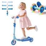 Kick Scooters for Kids 3-5 5-7 Years Age - Stable Handlebars Steer,Anti-Slip Deck,Height Adjustable Three Wheeled LED Lighted Up Toddler Scooter for Boy & Girl, Indoor Outdoor Kid Child Gift,Blue