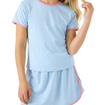 PATPAT Girls 2 Piece Outfits Size 7-8 Years, Blue Pink Color Block Tshirts and Skorts Clothing Sets, Girls Summer Outfits, Trendy Clothes Skirt Sets Summer Clothes Lounge Sets