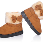 DADAWEN Baby's Girl's Toddler Fashion Cute Bowknot Fur Lining Princess Warm Snow Boots Brown US Size 6 M Toddler