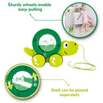 Hape Tito Pull Along | Wooden Turtle with Swirling Shell Pull Toddler Toy, Green