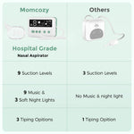 Momcozy Nasal Aspirator for Baby, 【Hospital-Grade】 70 KPa Strong Suction & 9 Suction Levels Nose Sucker, Electric Nose Cleaner for Toddler & Newborn, Soothe Light & Lullabies, BPA Free Silicone Tips