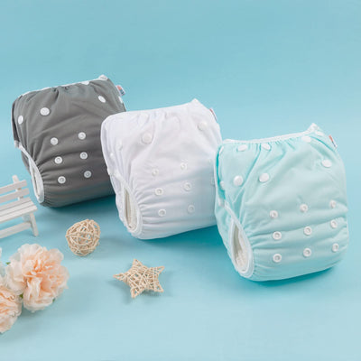 ALVABABY Baby Swim Diapers 3pcs One Size Reuseable Washable & Adjustable for Swimming Lesson & Blue Gray White 3SWY18