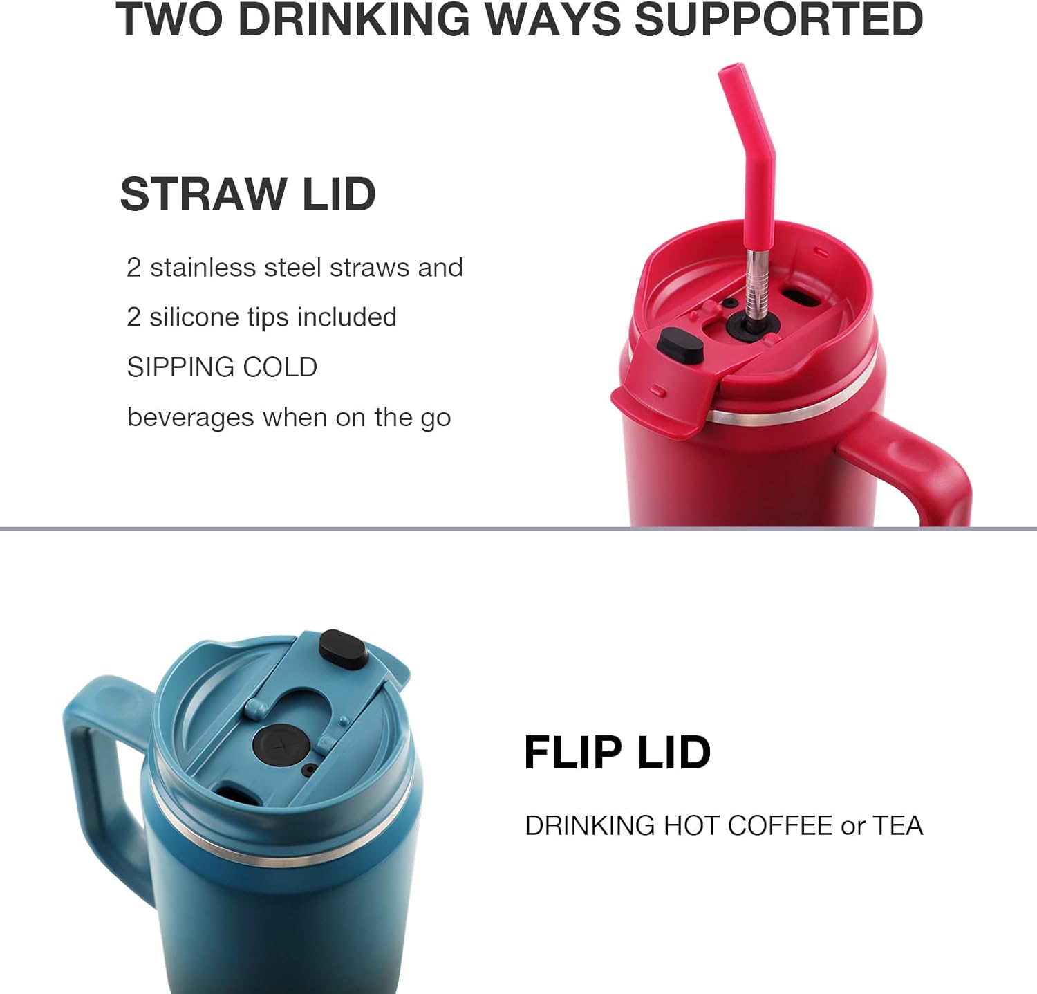 40 oz Tumbler with Handle, Insulated Tumblers with Lid and Straw, Large Metal Sports Water Bottle Jug, Thermal Stainless Steel Travel Coffee Mug Cup, Black