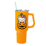 Silver Buffalo Sanrio Hello Kitty Halloween Jack-O-Lantern Stainless Steel Tumbler with Handle and Straw, Fits in Standard Cup Holder, 40 Ounces