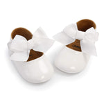 LAFEGEN Baby Girls Mary Jane Flats with Bownot Non Slip Soft Sole PU Leather Newborn Infant Toddler First Walker Cirb Dress Shoes, 0-6 Months Infant, 10 Ivory