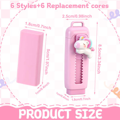 YooNotee 6 Set Cute Retractable Erasers with Refills Bulk Kawaii Cartoon Fun Push Pull Sliding Erasers for Teacher Rewards Gift Party Favor Supplies Office Accessories (Elegant)
