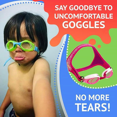 Frogglez Anti-Fog Swimming Goggles for Kids under 10 (Ages 3-10) Recommended by Olympic Swimmers; Premium Pain-Free Strap