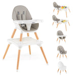 BABY JOY 6 in 1 High Chair, Convertible High Chairs for Babies and Toddlers/Booster Seat/Table and Chair Set, Infant Wooden Highchair w/ 5-Point Harness, 4-Position Removable Tray & PU Cushion (Gray)