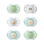 Tommee Tippee Night Time Pacifier, 18-36 Months, Symmetrical Silicone Baglet, BPA-Free Binkies, Glow in The Dark Technology, Green Rainbow, Pack of 6