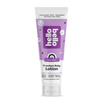 Tube of Hello Bello lavender baby lotion on a white background