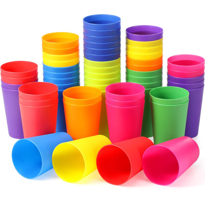 Potchen 54 Pieces Kids Plastic Cups 8.5 oz Reusable Drinking Cups Stackable Plastic Tumblers Colorful Water Glasses for Kids Toddler Baby Children Adults (Multicolor)