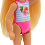 Barbie Chelsea Small Doll Featuring Swimsuit with Stripes & Floral Print, Blonde Hair & Blue Eyes