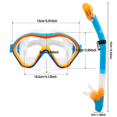 Kids Snorkeling Gear Dry Snorkel HHAO Sport Kids Snorkel Set Junior Anti Fog 180° Panoramic View, Swim Goggles with Nose Cover Scuba Diving Mask for Boys Girls, 4-15 Yrs Old