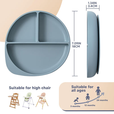 WiLLBEttER Suction Plates for Babies & Toddlers, 100% Silicone Divided Plates 2-Pack, Non-Slip Dishwasher & Microwave Safe Baby Feeding Essentials